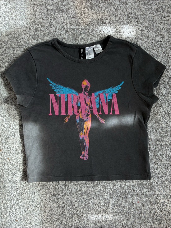 H&M Tops - H&M Black Nirvana Graphic Tee with Pink and Blue Print